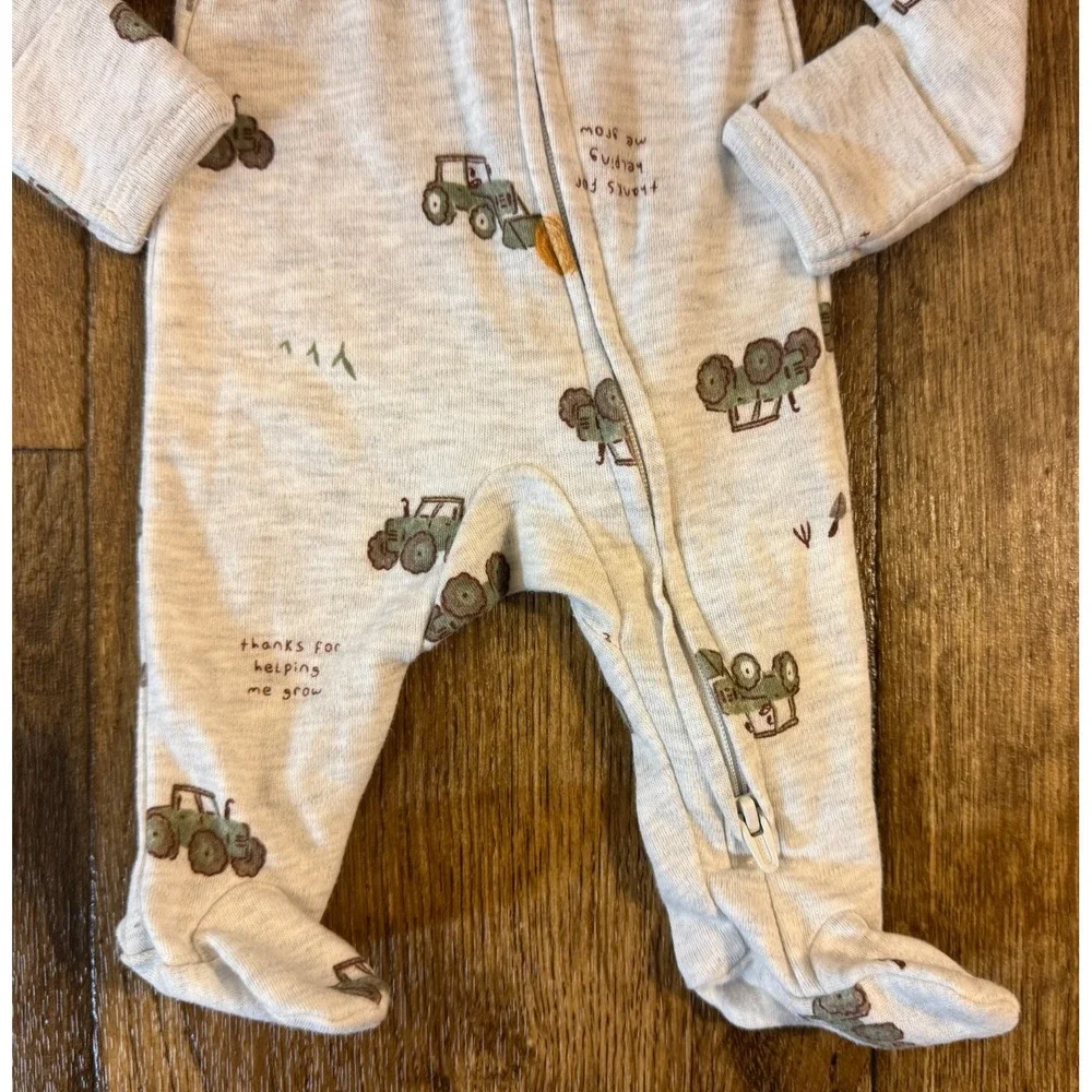 Carters Preemie Baby Boy Sleeper Tractor Outfit Zipper Thanks Helping Me Grow